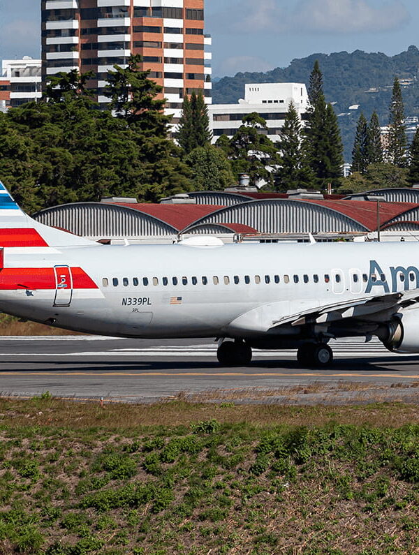 An American airlines plane in the runway.